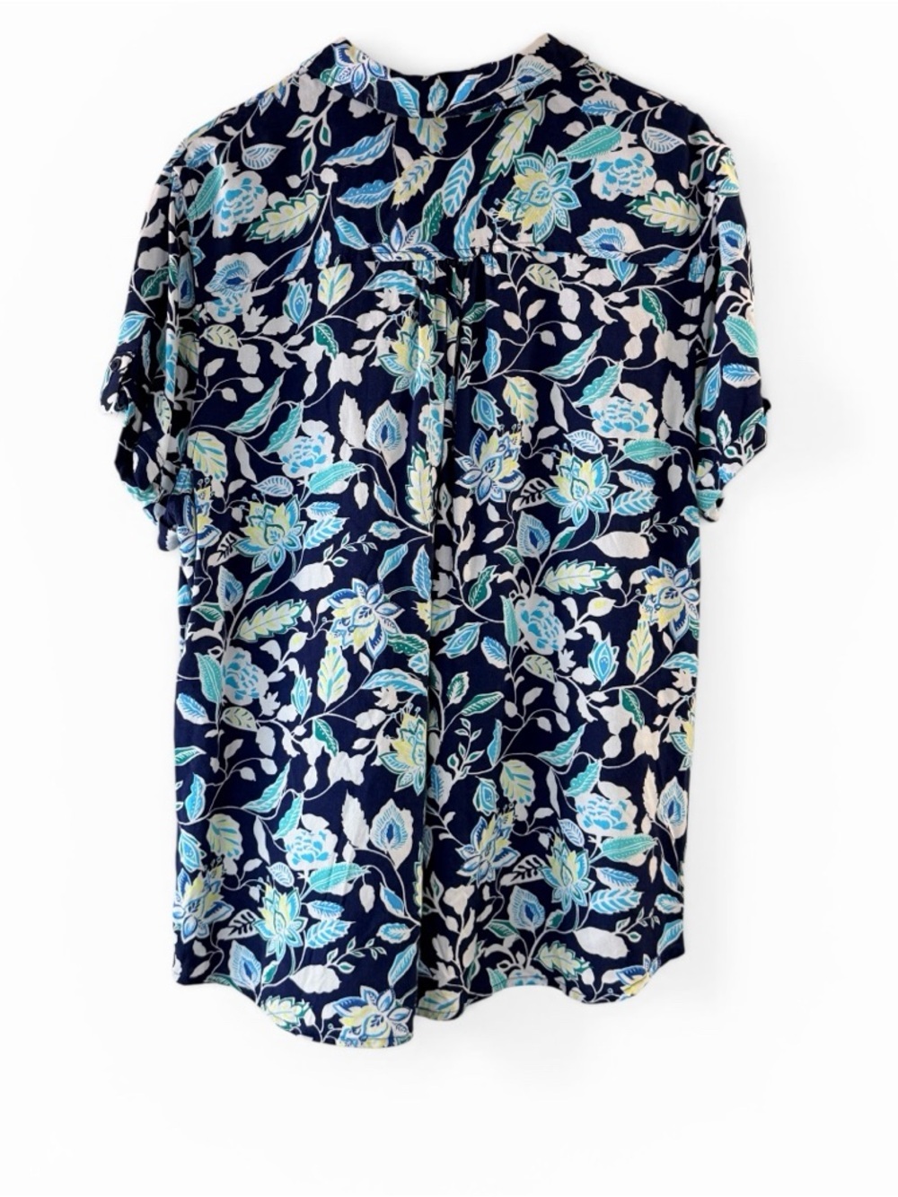 Croft & Barrow Navy Floral Short Sleeve Challis Camp Shirt Top Large - Picture 3 of 5